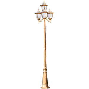 Brass Garden Lamp Post Three Glass Shades Solar Powered <b>Motion</b> <b>Sensor</b> <b>LED</b> Warm White <b>Light</b> IP54 Outdoor Fixture 3500K 5000lm - Product Image 1