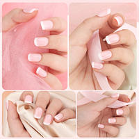 Faux ongles roses préfabriqués à presser, courts, carrés, base nude, pointe blanche, qualité salon, pour manucure, prêts à poser
