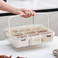 Boîte à épices moderne et écologique sans BPA à 9 compartiments, plateau de rangement transparent et portable pour fruits et collations avec couvercle et poignée