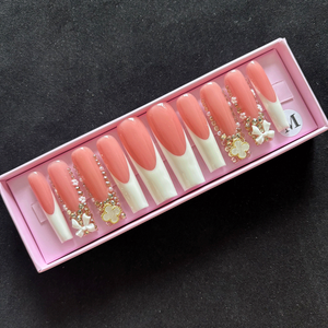 <span class=keywords><strong>Uñas</strong></span> postizas <span class=keywords><strong>acrílicas</strong></span> francesas cortas hechas a mano, estilo ataúd de lujo, <span class=keywords><strong>con</strong></span> pedrería para dedos, para salón. - Product Image 6