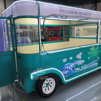 Kiosque mobile rétro unique au design classique et aux graphismes Tropical Wave |   Idéal pour les camions de nourriture mobiles pour la vente de glaces et de boissons