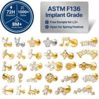 Anting-anting titanium zircon JIAXIN ASTM F136 dengan ulir dalam, untuk helix, tragus, daith, lobe, bibir, perhiasan tindik tubuh untuk pernikahan.