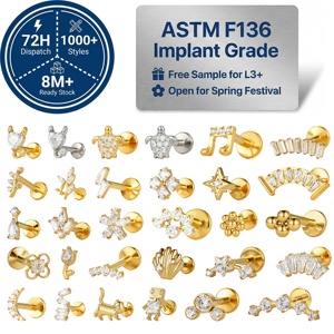 Pendientes de Titanio Grado Implante ASTM F136 JIAXIN con Zirconia y Baño de Oro de 18K, Roscados Internamente, para Labret, Hélix, Tragus, Labio, para Bodas y Uso Corporal - Product Image 1