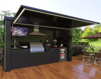 Cuisine extérieure personnalisée en acier inoxydable 304 noir/gris pour jardin/patio avec porte, résistante aux intempéries, avec abri