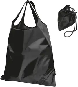 Túi Tote Đựng Dâu Tây Có Thể Gấp Lại Bằng Polyester Màu Đen Tái Sử Dụng Sinh Thái In Logo Tùy Chỉnh Có Dây Rút