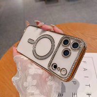 Femmes Filles Mignon Bling Sparkly Diamond Wireless Charging Soft TPU Plating Bumper Magnetic Case pour iPhone 17 Pro Max 17 Air