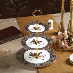 Horse Pattern Three-layer Ceramic Fruit <b>Tray</b> New Year Dining Table <b>Snack</b> Storage <b>Tray</b> Candy and Nut <b>Tray</b> - Product Image 4