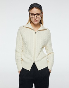 Giacca <span class=keywords><strong>Cardigan</strong></span> da donna con colletto alto in lana Cashmere lavorato a maglia e Zip - Product Image 1