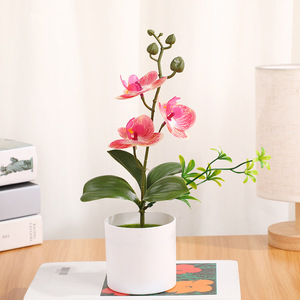 Fleur d'orchidée Phalaenopsis artificielle en pot rond, 3 plantes, matériau PP, décoration intérieure - Product Image 4