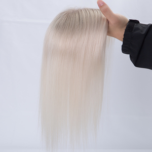 Topper de cheveux humains sur base de soie pour femmes, <span class=keywords><strong>blond</strong></span> platine, lisse, à clipser, avec racine ombrée - Product Image 5