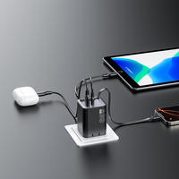 Cargador rápido de 65W GaN, enchufe del Reino Unido, Cable de USB-C retráctil PD3.0 QC4.0 PPS para teléfonos portátiles Samsung HP Lenovo Dell