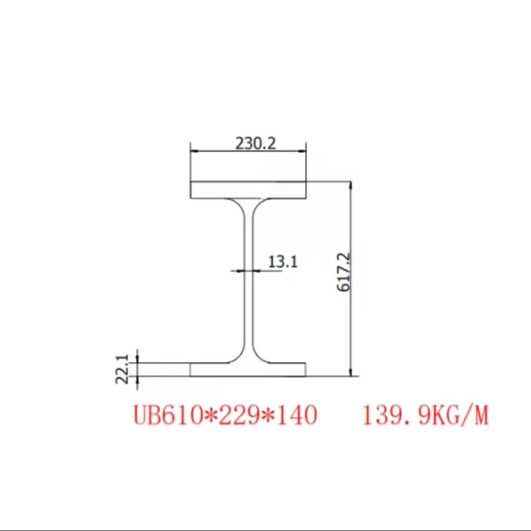 H 형 스틸 (EN10034:1993) UB610 * 229*140 사양; 617.2*230.2*13.1*22.1; S355JR 저합금 공장 직판
