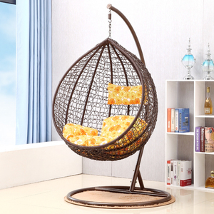 Garden Iron Metal Frame Rattan Hanging With Cushion - Product Image 2