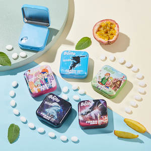 Caja de lata de dibujos animados de menta afrutada rica en vitamina C, paquete pequeño portátil, caramelo de menta dulce fresco y fuerte - Product Image 1