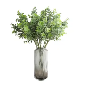 2024 64cm Glass vases artificial green leaves living room home decoration artificial plastic eucalyptus leaves