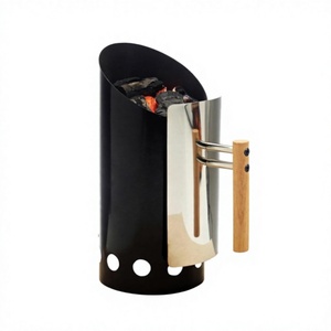 Encendedor de carbón moderno negro para chimenea, de hierro esmaltado duradero - Diseño plegable, alta presión, seguridad, mango de madera, para barbacoa automática - Product Image 4