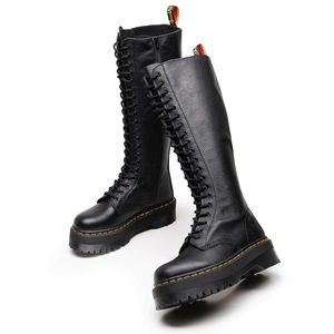 Knee-High <b>Boots</b> Women Genuine Leather Lace-Up Round Toe Flat Heel Anti-Slippery Rubber Outsole All Seasons Solid Color Wholesale - Product Image 5