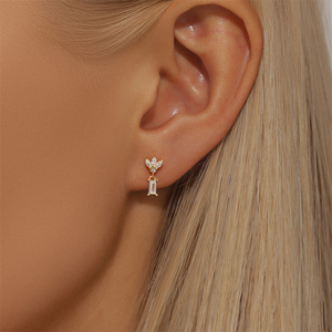 Boucles d'oreilles en argent sterling S925 plaqué or 18 carats avec perles et cristaux de zircon pour filles - Product Image 2