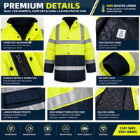 Vêtements de travail rembourrés d'hiver à haute visibilité EN20471 Classe 3, veste de travail pour la soudure, la construction, la route, la voie ferrée, veste de sécurité réfléchissante à haute visibilité