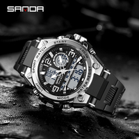 Reloj de Pulsera Sanda 739 para Hombre, Marca Original de Moda, Relojes de Cuarzo Resistentes al Agua, Relojes Digitales LED con Doble Pantalla