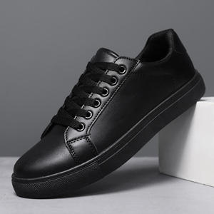 Chaussures de sport en cuir décontractées et simples pour hommes, blanches et noires, style running, skateboarding et marche. - Product Image 3