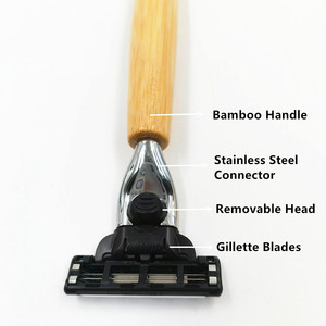 <span class=keywords><strong>Rasoir</strong></span> de rasage d'hôtel à 3 lames avec manche en bambou naturel biodégradable de marque de luxe - Product Image 4