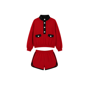 Conjuntos de 2 Piezas para Niñas, Camiseta de Manga Larga y Pantalones Cortos Deportivos, con Botones de Color Sólido, Certificados por CPC y CPSIA, Nuevos Diseños - Product Image 2