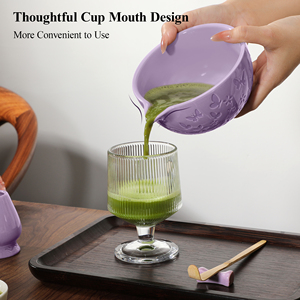 Ensemble de thé matcha traditionnel japonais de haute qualité, 7 pièces, bol gravé, fouet en bambou, motif papillon, céramique matcha - Product Image 3