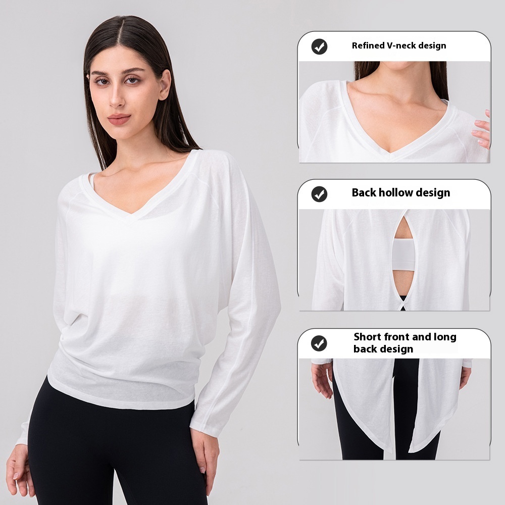 Women's Comfortable Loose Long-Sleeved Strappy Fitness T-Shirt Breathable Workout Sportswear for Sports Running Pure Yoga Top