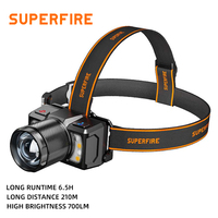 Lampe frontale LED rechargeable 700lm avec détecteur de mouvement, étanche, chargement USB-C, CRI 90 réglable pour activités de plein air