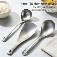 TA1 Louche à riz et cuillère à soupe en titane pur, manche martelé, trou de suspension, ustensile de cuisine léger pour la maison et le camping