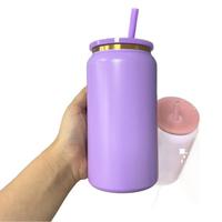 Mug isotherme coloré personnalisé de 16 oz en acier inoxydable à double paroi, thermolaqué, pour café glacé, avec paille