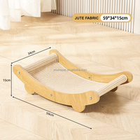 YOUME Grattoir de chaise longue moderne en bois pour chat avec plusieurs options de tissu | Lit surélevé respirant anti-humidité pour animal de compagnie