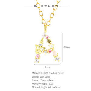 สร้อยคอจี้รูปผีเสื้อประดับเพชรซิคอนสีเงินแท้ S925 พร้อมตัวอักษร 26 ตัวอักษรและไข่มุก - Product Image 4