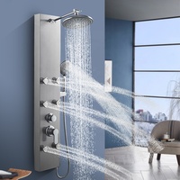 Colonne de douche murale en acier inoxydable à économie d'eau avec cascade, double poignée thermostatique et jets de massage corporel 5