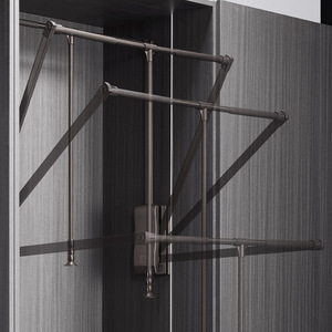 Pull Down <b>Clothes</b> Rack Extendable Wall Mounted Clothing Organizer For Walk In Closet <b>Storage</b> With Soft Close Mechanism - Product Image 3