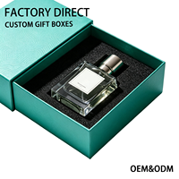 Boîte magnétique à couvercle rabattable personnalisée en turquoise avec insert en éponge, estampage à chaud doré, coffret de parfum haut de gamme, emballage rigide en papier, fabrication en usine