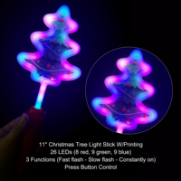 Bâton lumineux LED clignotant pour sapin de Noël, 11 pouces, 26 LED, 3 modes, idéal pour les fêtes, vente en gros, directement de l'usine