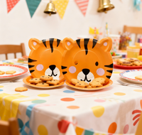 Vente chaude Assiettes jetables écologiques pour le sport, les dîners et les fêtes, motif visage de tigre mignon, pour les anniversaires d'enfants et les événements à thème festif
