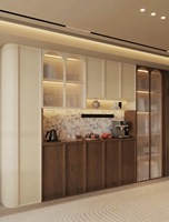 Buffet de style crème personnalisé, armoire de rangement en bois massif avec tiroirs et rangements ouverts