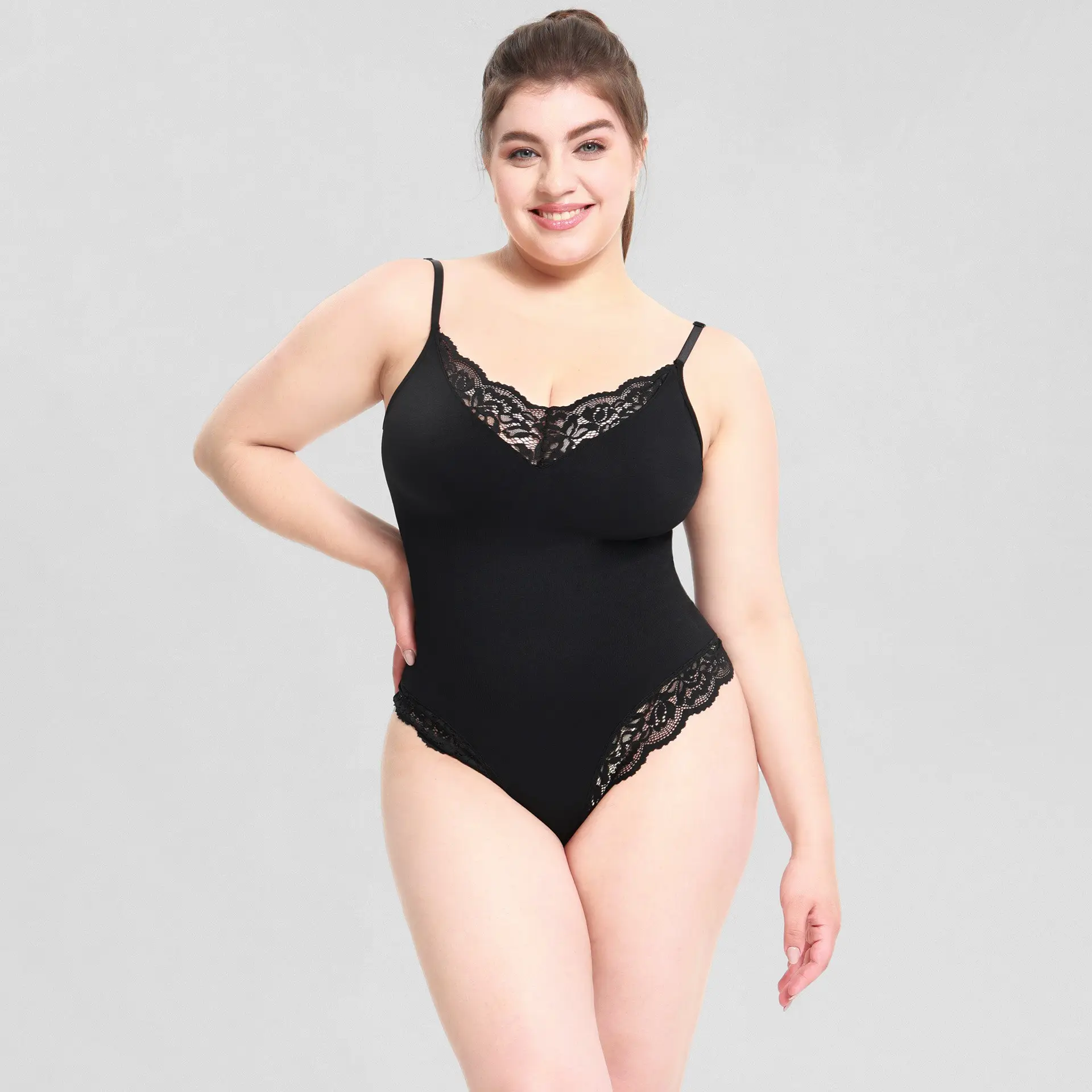 Wholesale 2 Colors Black White Low Price Seamless Body Shaper Tummy Control Thong Bodysuits For Women Slimming Shapewear