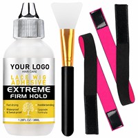 Kit de colle imperméable pour perruques à dentelle, adhésif à forte tenue avec applicateur en silicone et bande élastique pour perruques à dentelle frontale, ensemble de quatre pièces