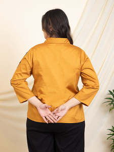 Solid Cotton Leaf Patch Work Plus Size <b>Shirt</b> for Women Spread Collar Neck Long Sleeves Party Western Casual Summer Wear Stylish - Product Image 4