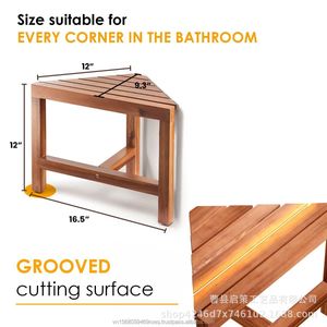 Solid Wood Triangular <b>Stool</b> Corner Shelf Space Saving <b>Bathroom</b> Shower Step Seat Minimalist Design - Product Image 3