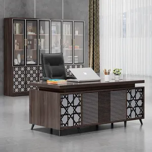 Ekintop cheap price modern simple style MDF material L shape boss ceo office desk executive desk with cabinet