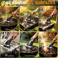 Brosse de nettoyage pour barbecue rechargeable avec tête rotative, système de sécurité et déflecteur en acier inoxydable, outil de nettoyage pour barbecue extérieur