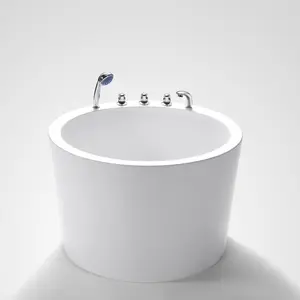 现代圆形日式高亚克力独立式圆形浴缸浸泡浴缸白色深亚克力小浴缸带座椅