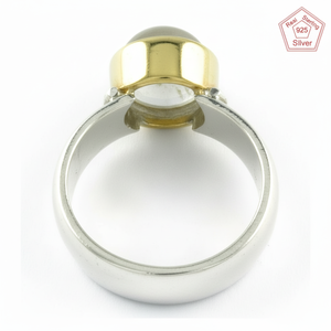Bague en argent Sterling 925 pierre de lune arc-en-ciel deux tons, bijoux en argent en gros inde, bijoux en argent faits à la main indiens - Product Image 1
