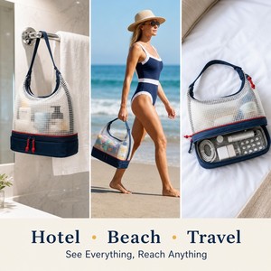 Grande trousse de toilette en maille avec séparation humide/sec, double compartiment, sac de voyage zippé, étui à cosmétiques avec poignée de transport, organisateur, vente en gros - Product Image 4