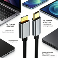 Kabel USB C ke Micro B 3.0 5Gbps Transfer Data Kecepatan Tinggi 5V 3A Kabel Pengisian Daya dengan Silikon untuk Hard Drive Eksternal